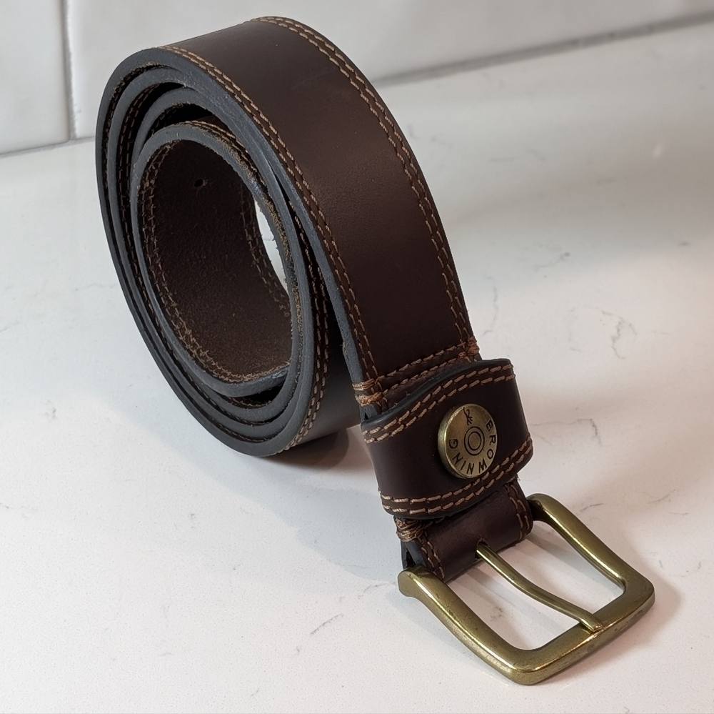 Browning Brown Genuine Leather Belt Size 42 Gold Buckle